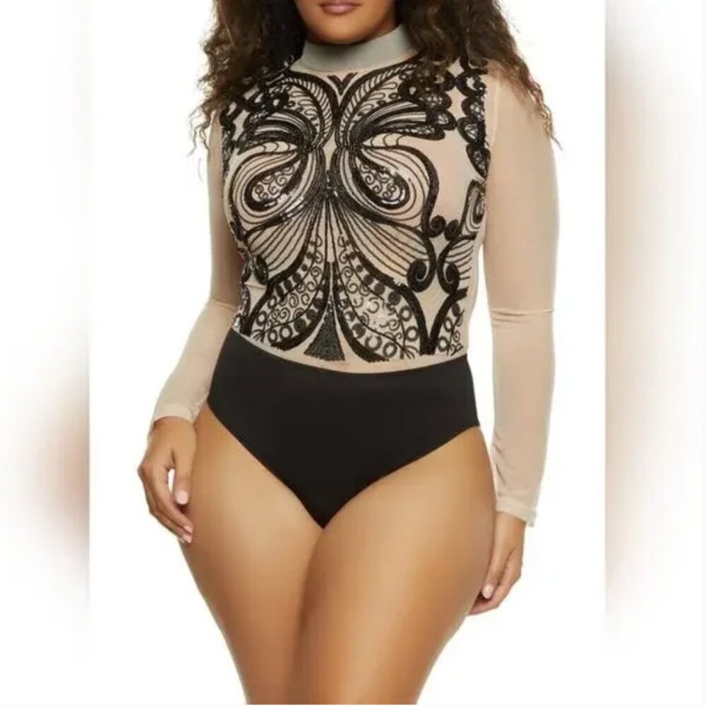 Love University Sequin Sheer Bodysuit